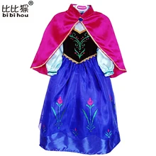 Девушки Платья Летние Девушки Платье принцессы Детская одежда Анна Стиль Платье+ Красный Плащ Девушка Принцесса Платья Косплей Костюмы