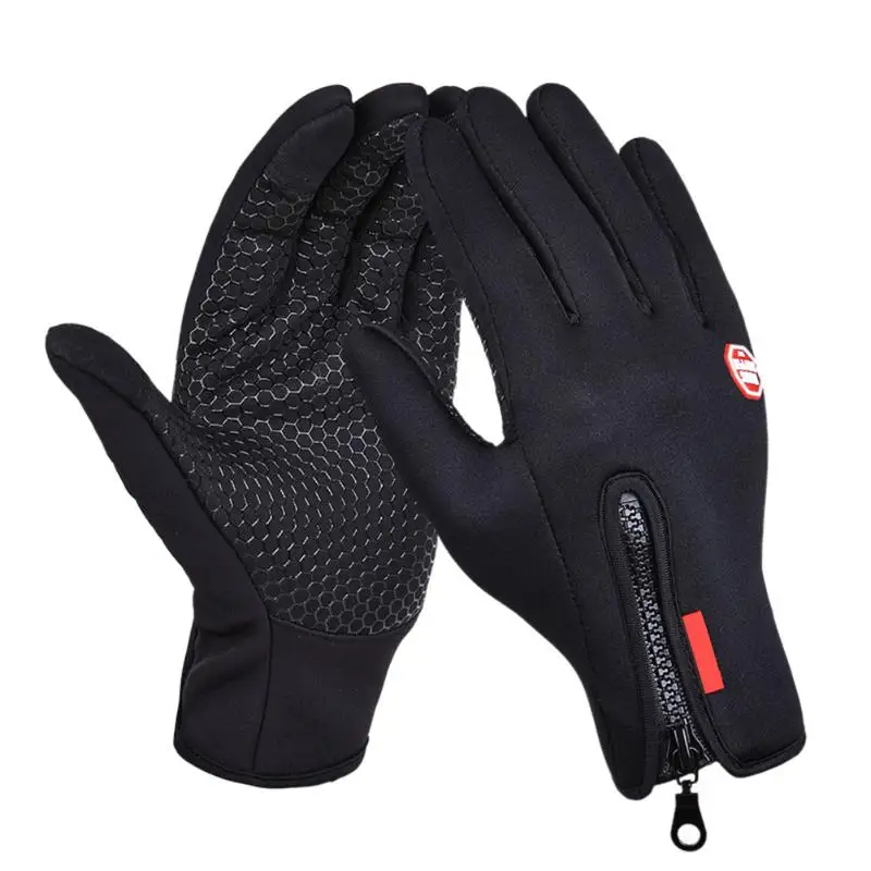 Ветрозащитные перчатки для езды на велосипеде на полный палец Зимние противоскользящие мотоциклетные перчатки для катания на лыжах с сенсорным экраном кожаные перчатки-митенки guantes ciclismo - Цвет: Черный