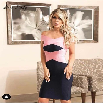 

Deer Lady Bandage Dress 2019 Black Summer Bandage Dress Rayon Sexy Off Shoulder Party Dress Bodycon Evening