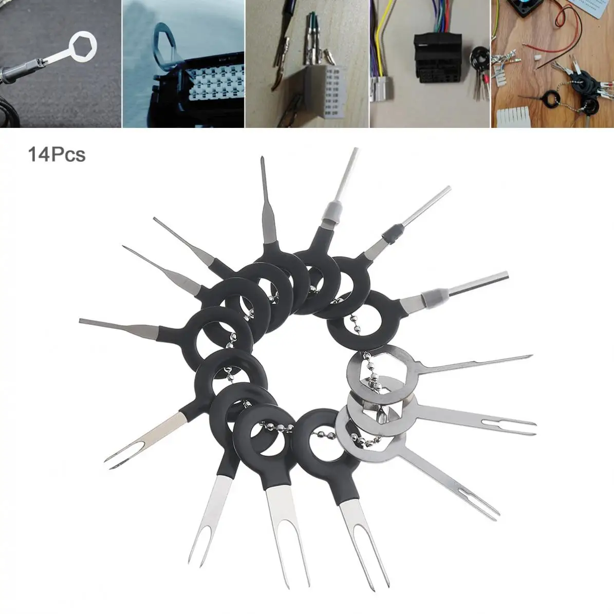 14 шт., универсальный автомобильный жгут проводов из нержавеющей стали+ ПВХ, обжимной разъем, набор инструментов для удаления, аксессуары