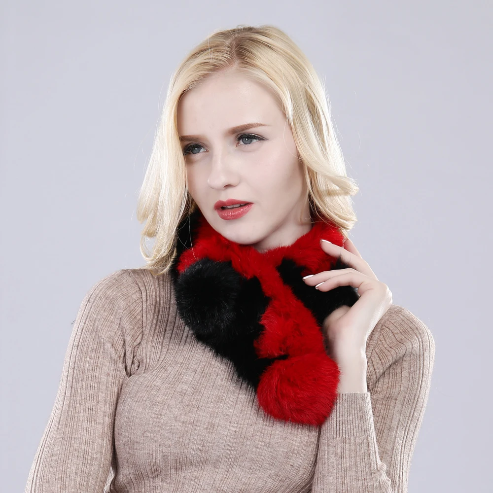 New Arrival Women Winter Real Rabbit Fur Scarf Lady Warm Rabbit Fur Scarves Knit 100% Natural Real Rabbit Fur Ring Casual Muffle 6