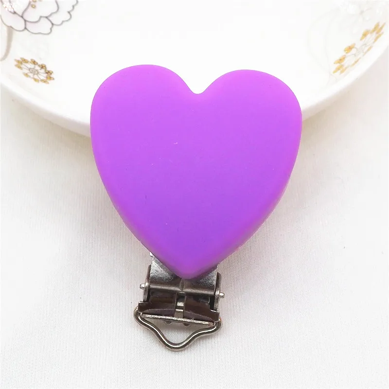 Chenkai 20 шт без БФА, силиконовый зажим для сердца DIY детское кольцо для соски цепочка для прорезывателя Держатель Зажимы пустышка для младенца игрушка аксессуар - Цвет: purple