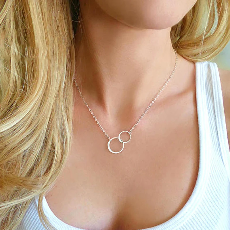 

925 sterling silver necklace Double Circle Interlock Clavicle Short Necklace 925 Sterling Silver Necklace For Women Infinity