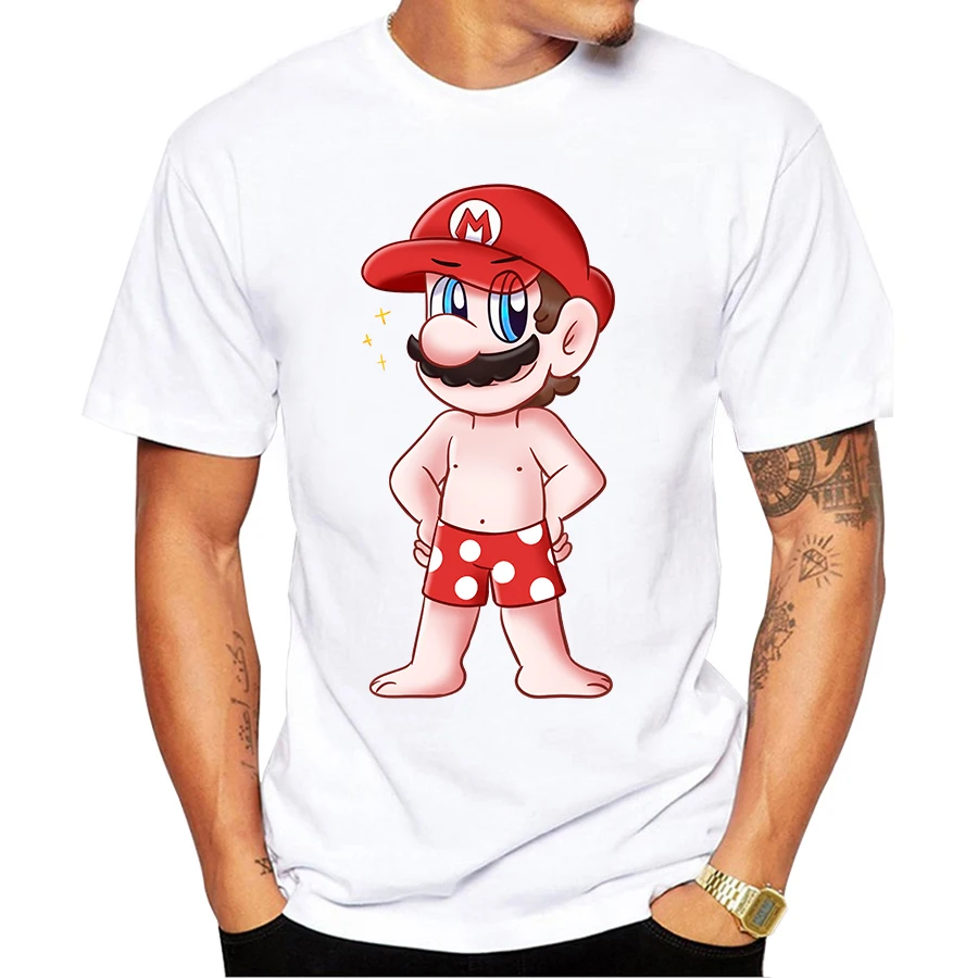 Funny Mario Printed T Shirt Men's Cool Design High Quality Tops Custom