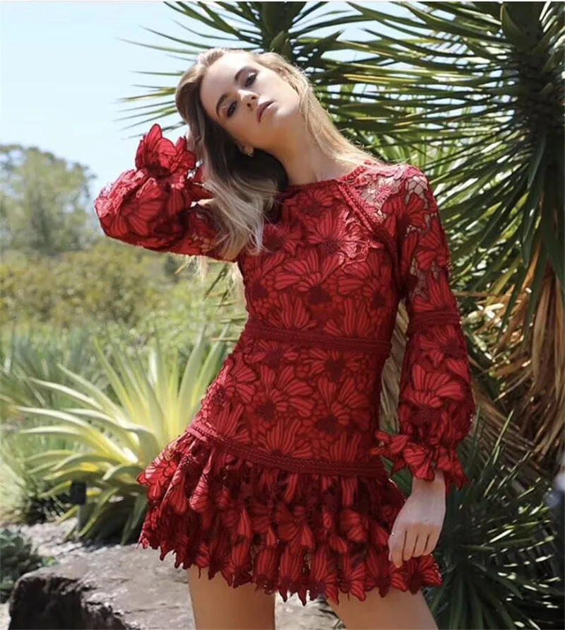 

2018 winter new arrive red lace dress