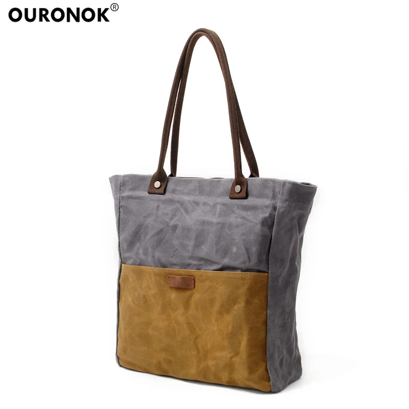 

OURONOK Vintage Bucket Crossbody Bags Simple Contrast Color Canvas Tote Handbag Women Messenger Bag Lady Casual Canvas Bag