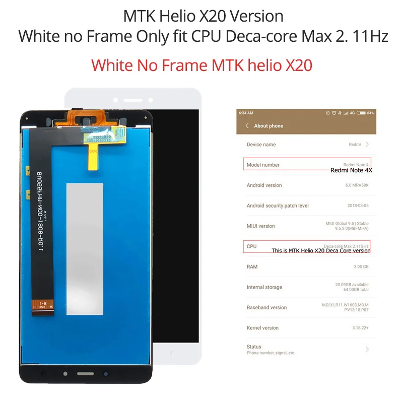 5,5 дюймовый экран для Xiaomi Redmi Note 4X ЖК-дисплей экран дигитайзер сборка экран для Xiaomi Redmi Note 4 ЖК-дисплей - Цвет: MTK White
