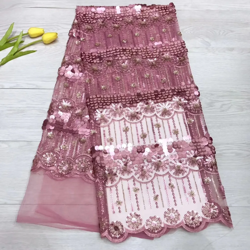 

French Net Lace Fabric 2019 Latest African Guipure Lace Fabric with Embroidery Mesh Tulle Cord Sequins Lace Fabric jyno152