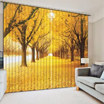 

Custom Polyester/Cotton Hooks Curtain gold tree landscape Window Curtain Blackout Living Room Hotel Home Luxury Curtains