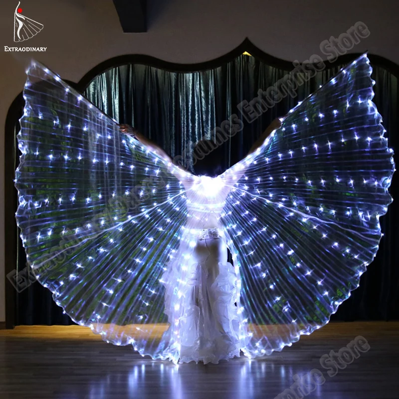 

New Women Belly Dance Led Dance Wings Butterfly Wing Light Up Lamp Props Stafe Performance Accessories 360 Degrees 8 Colors