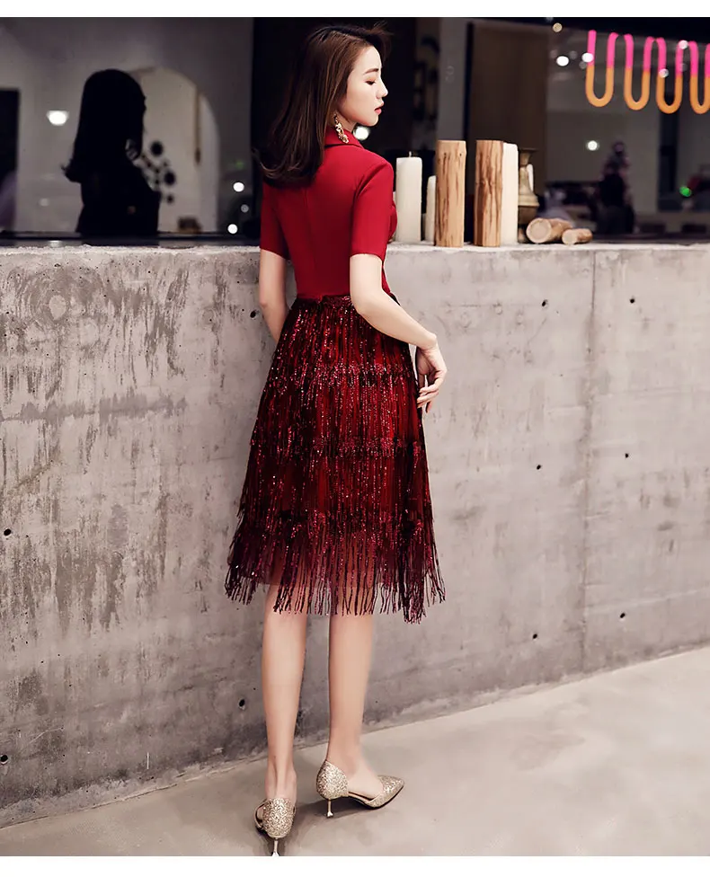 Wei Инь 2019 халат De Cocktail Courte элегантный линии V образным вырезом Tasse сексуальные коктейльные платья бордовый платье с открытой спиной для