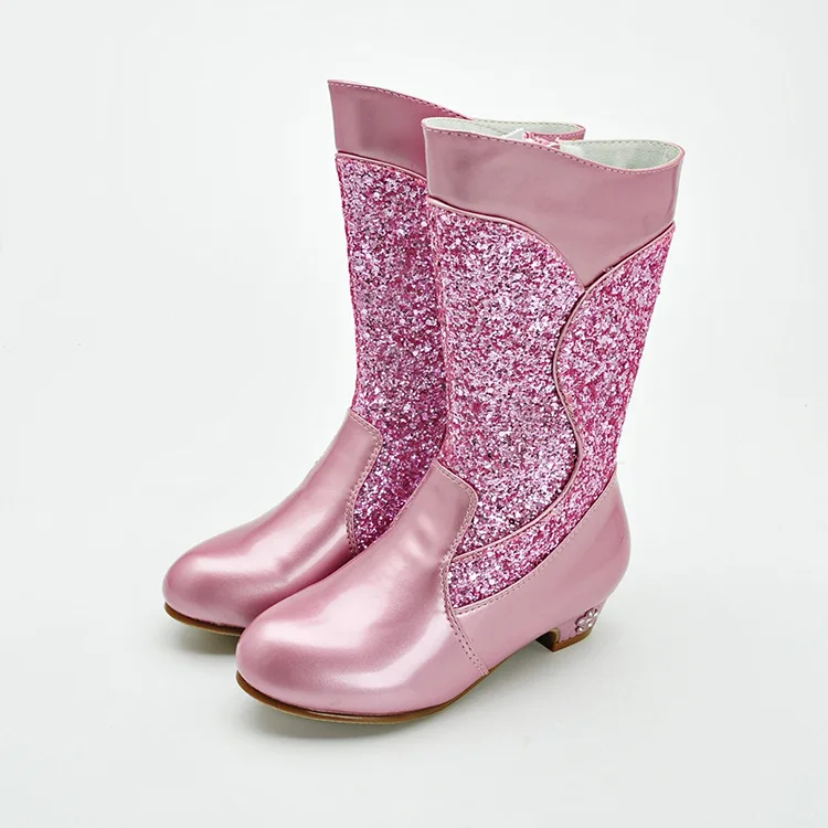 

2016 New Toddler Princess Girls Bling Sequined Solid Color High Top Winter Keep Warm Anti-slip Soled Fashion Boots