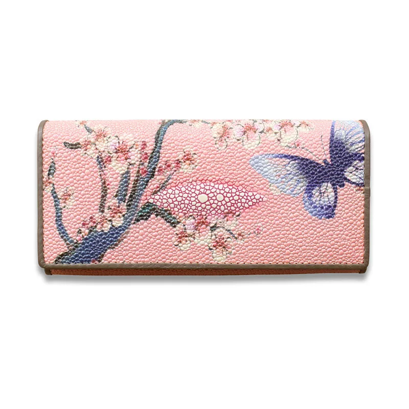 

2018 Ladies Painted Butterfly Wallets Genuine Leather Evening Bag Purses Women Long Clutch Pink Wallet Purse Cell Phone Pocket
