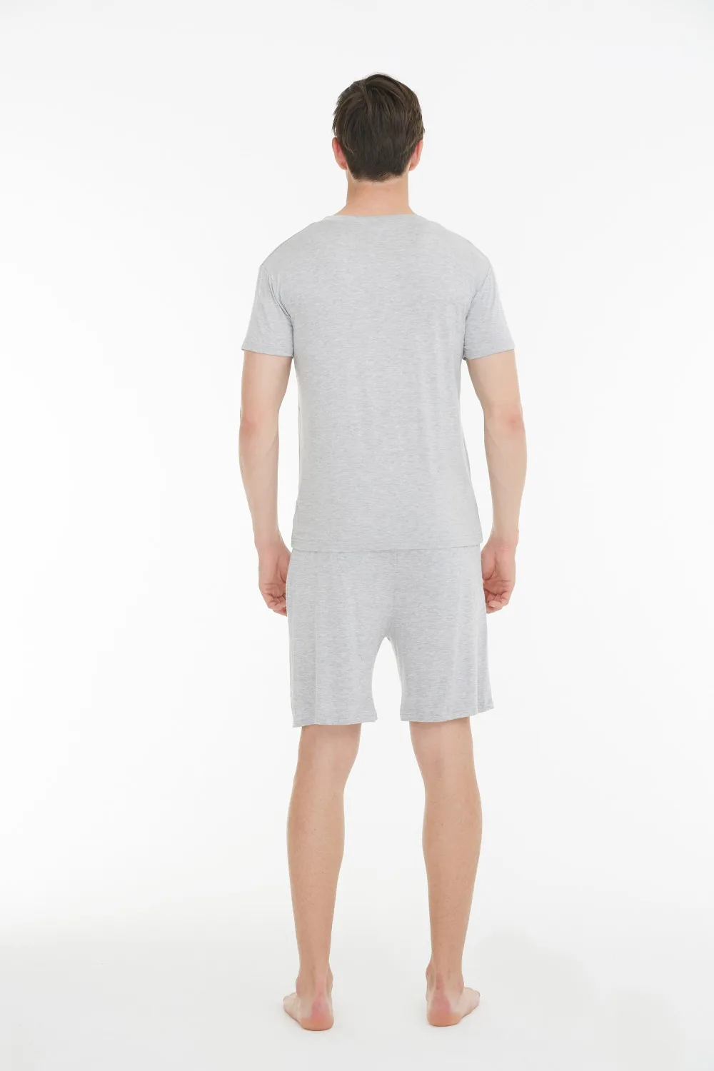 Летние мужские пижамы модал v-образным вырезом с коротким рукавом шорты Повседневный Домашний Комплект сплошной цвет домашняя повседневная одежда Hombres одежда для сна