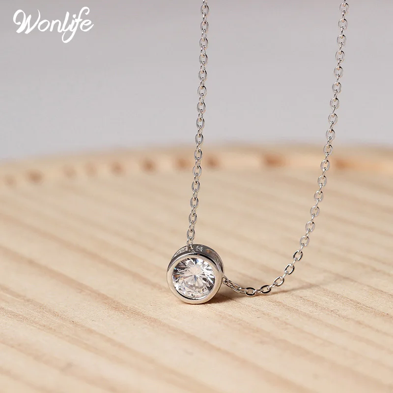 

Wonlife 925 Sterling Silver Dazzling Zircon Necklace And Invisible Transparent Link Chain Simple Pendant 38-40cm Personality