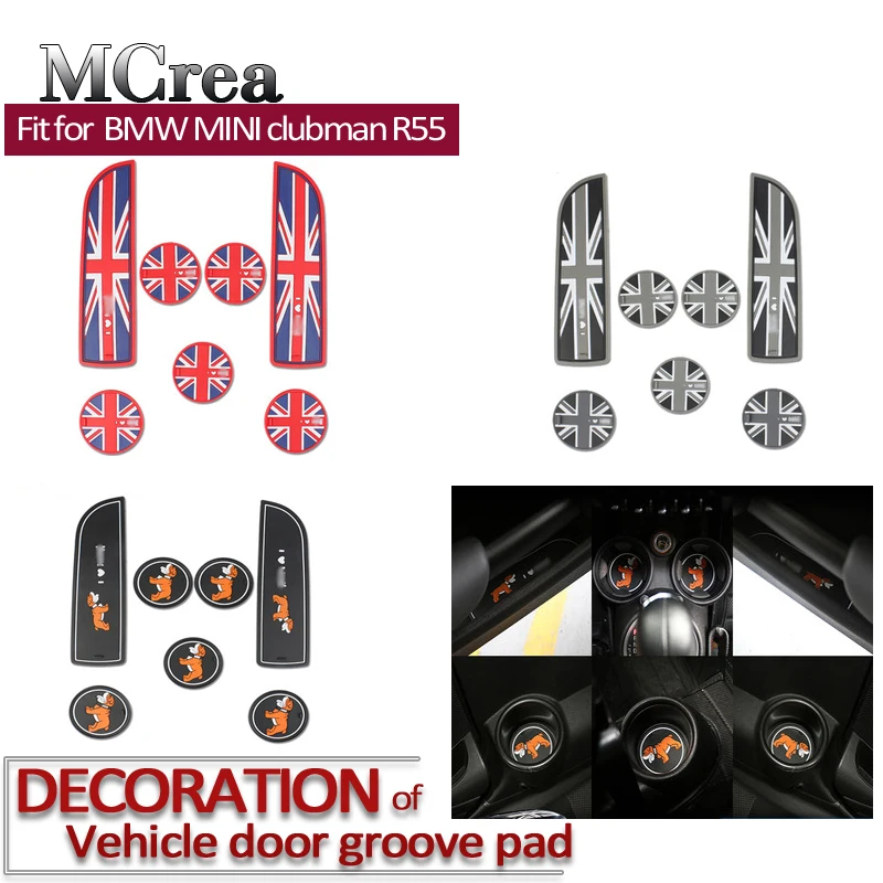 

7pc Car Door Grove Mat Stickers For BMW MINI Clubman R55 2007-2014 Union Jack Flag Cup Anti slip Pad Gate Slot Mat Accessories