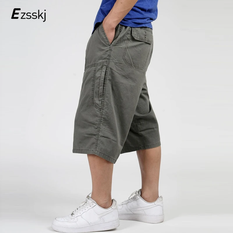 

Military Style Summer Men Baggy Pants Cargo Cotton Calf-Length 3/4 Pants Casual Loose Trouser Male Big Plus Size 4XL 5XL 6XL