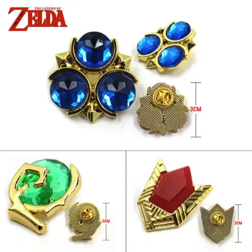 

Zelda Breath of the Wild Sapphire Emerald Ruby PVC Pendant+Metal Gold Badge Pin Brooch Chest Ornament Cosplay Collection Gift