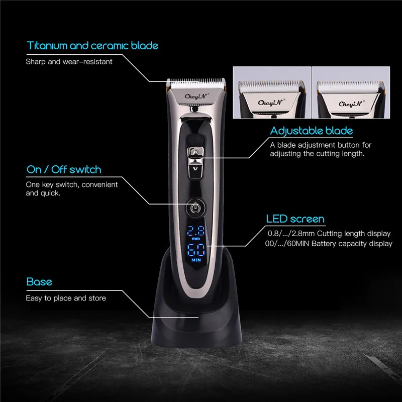 Professional Digital Hair Trimmer Rechargeable Electric Hair Clipper Men's Cordless Haircut Adjusta
