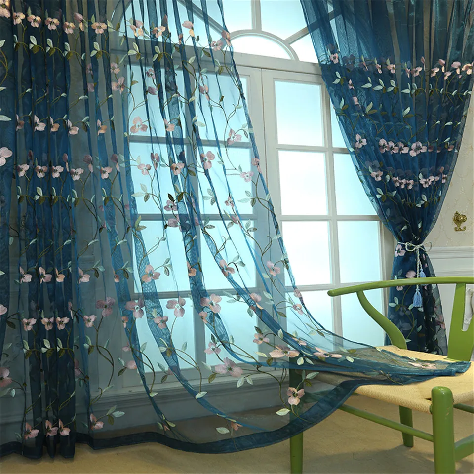 JCyh Red Blue Yarn Curtains For Living Room Modern Printing Kitchen Curtain Bedroom Window Ready Made Customized | Дом и сад