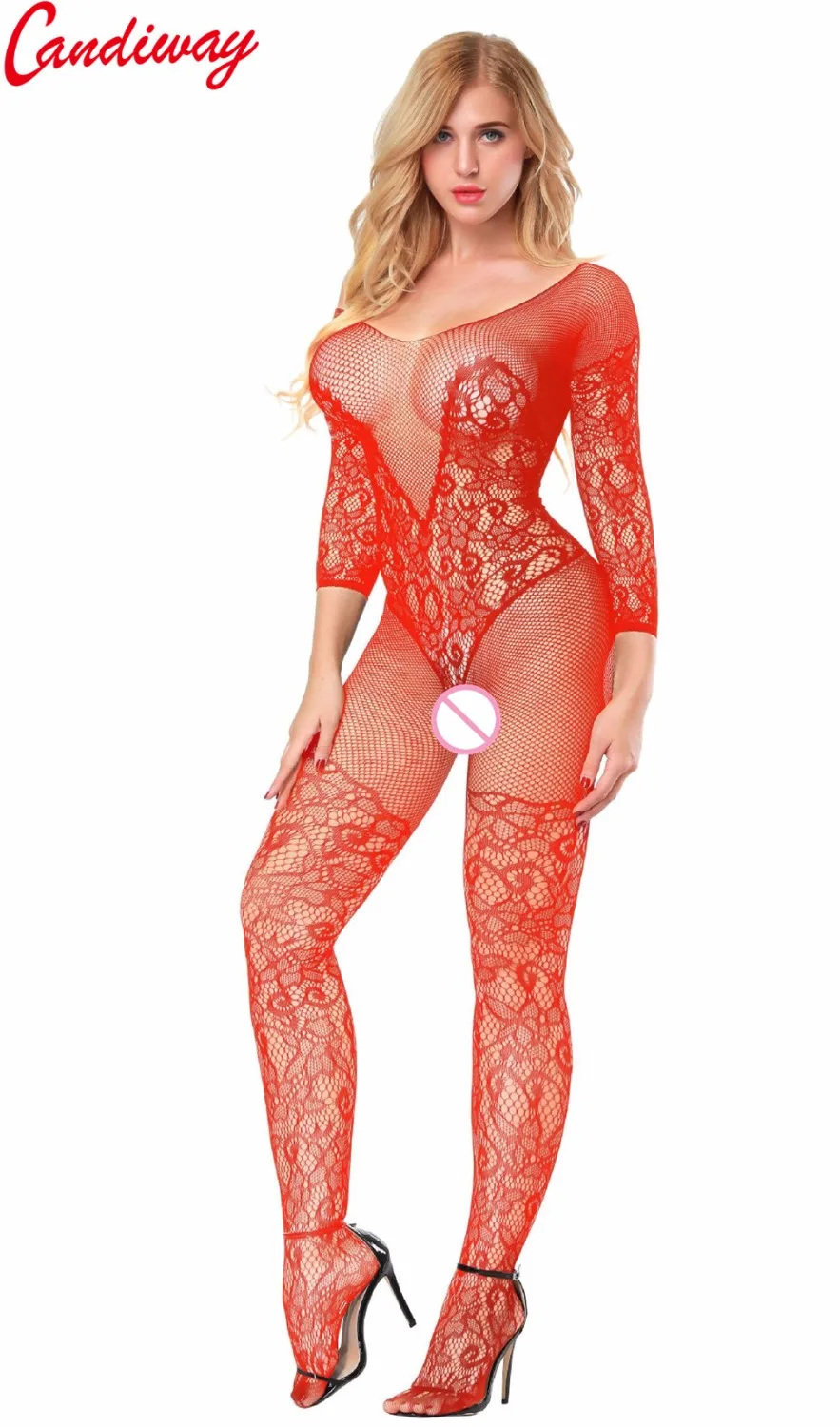 Candiway Sexy Teddy Bodystockings Hollow Out Open Crotch Stockings Fishnet Mesh Erotic Bodysuit Erotic Lingerie Intimates