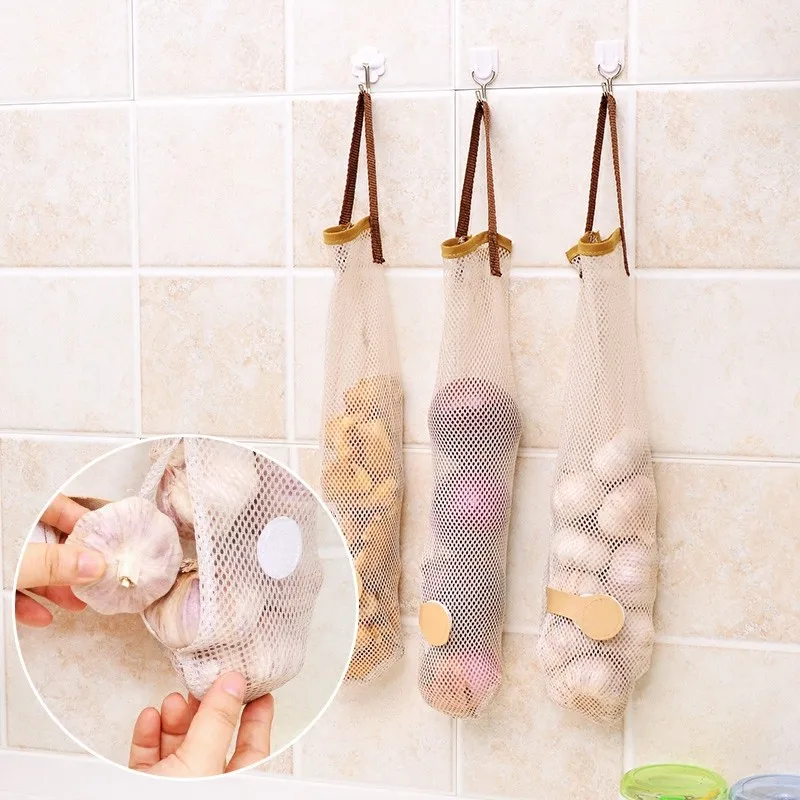 1Pcs Reusable Mesh Polyester Organizer Of Fruit And Vegetable Garlic