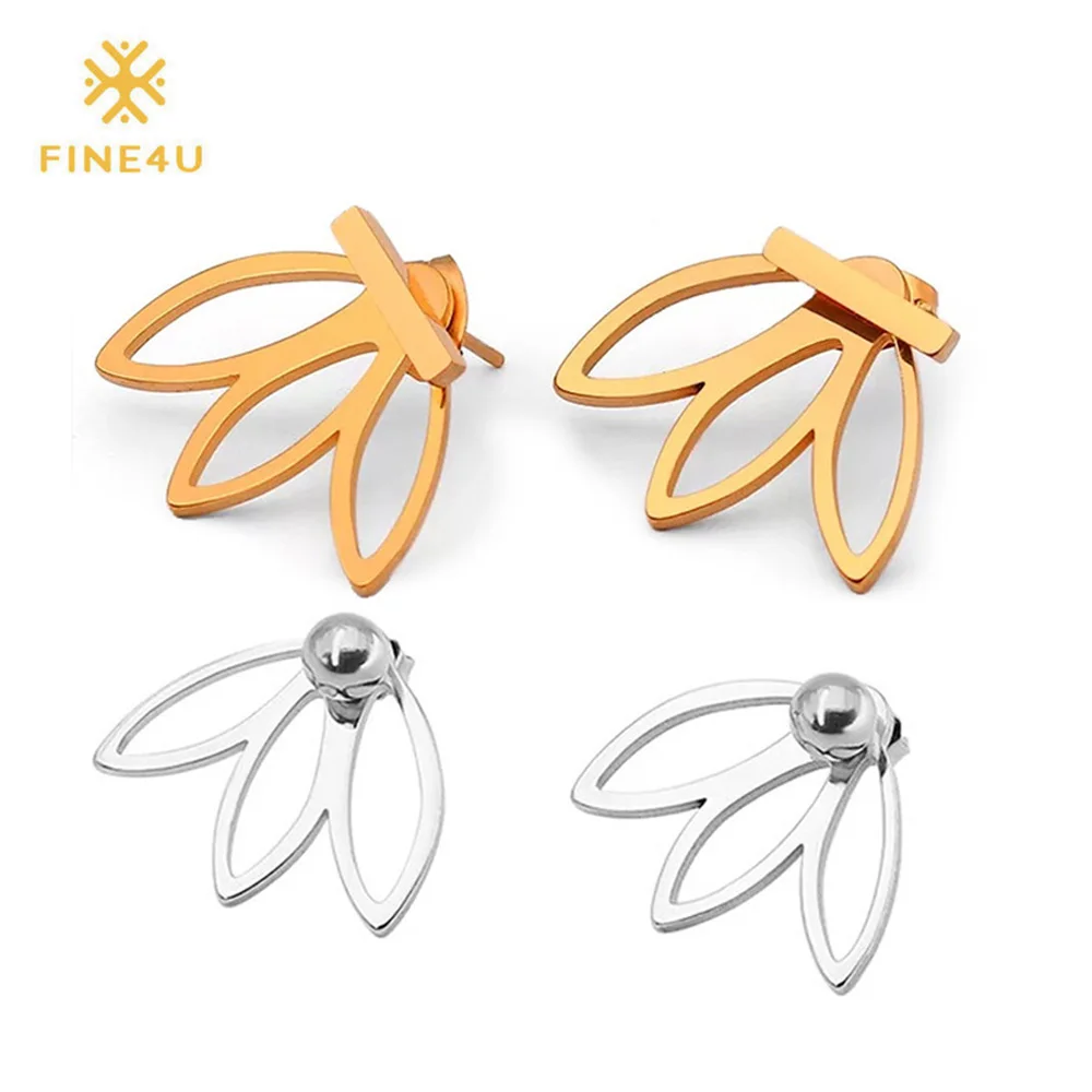 

2019 New FINE4U E059 Simple Flower Dangle Drop Earrings For Women Gold Silver Long Drop Earrings Brincos Statement Jewelry