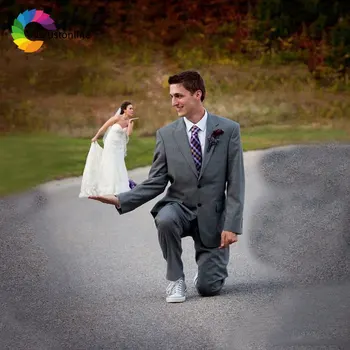 Tanie Szary Męskie Garnitury Na Wesele Slim Fit Najlepszy Człowiek Blazers Kurtka 2 Sztuk Custom Made Groom Smokingi Mężczyźni Garnitur Spodnie Terno Masculino