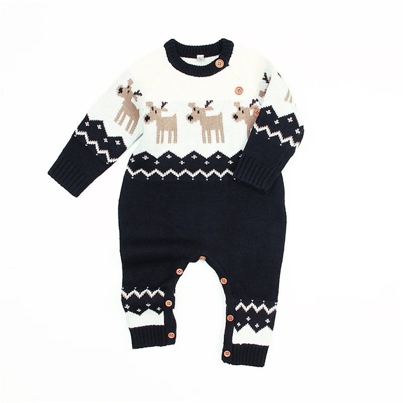 Infant Romper Christmas Deer Newborn Baby Boys Girls Knitting Rompers Long Sleeve Toddler Warm Clothing Baby Winter Outfit Navy-1