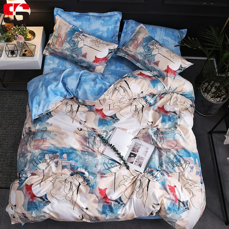 

Sookie 3/4pcs Bedding Set Graffiti Flower Printing king queen size Duvet Cover Set Cute Bed Covers Linens for Girls Bed