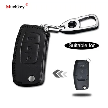

Leather Remote Case Car Key Bag Cover for FORD 3 Buttons Folding Key Luxury Genuine Hand Sew Black Line 1PC Type C