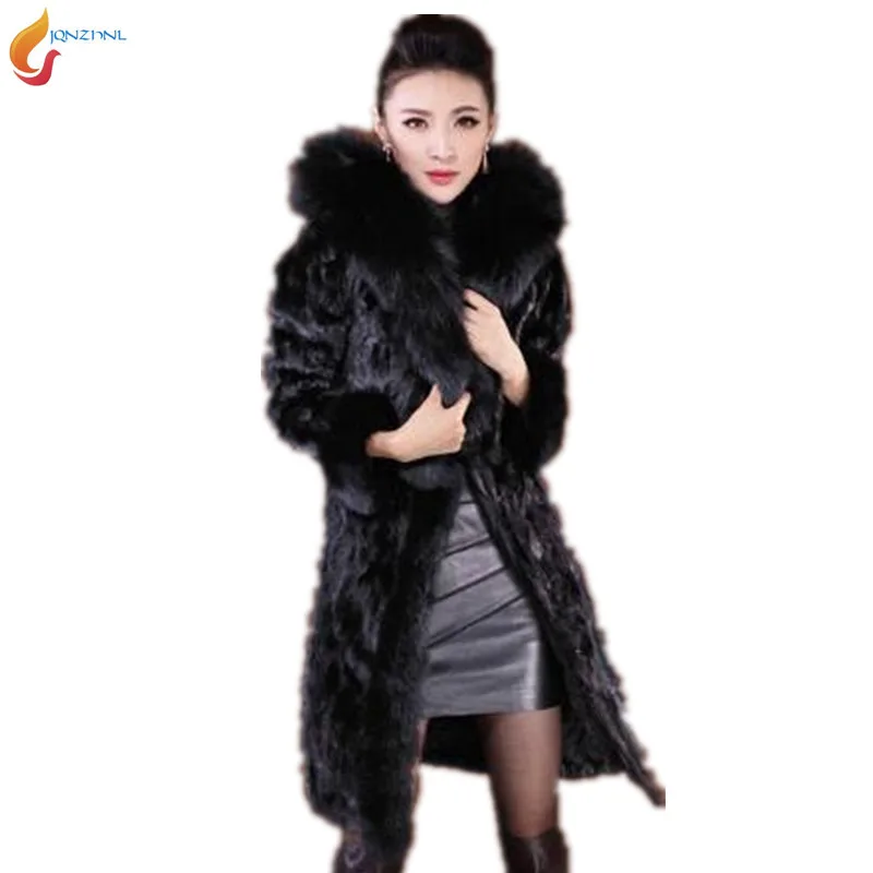 Зимнее Новое высококачественное женское утолщенное меховое пальто с капюшоном элегантное модное приталенное женское черное меховое пальто большого размера G145 JQNZHNL