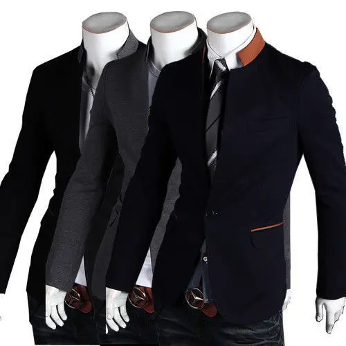 Brand Men's Fashion Suit Coat Jacket One Button Stand Collar Formal Blazer Slim Fit Jackets Outwear 3 Colors