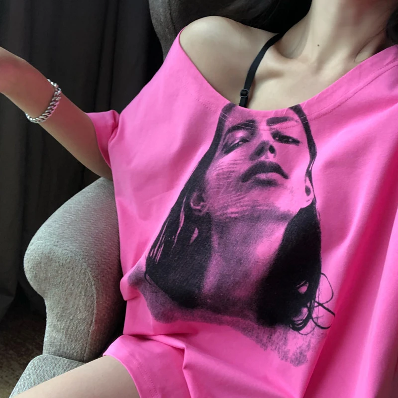 

2019 Summer hot T Shirt New Fashion Clothes for Women Tops Character slash neck Printed T shirt Harajuku Streetwear clothing