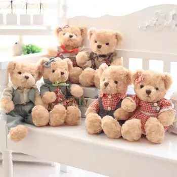

30cm Teddy Wearing A Lattice Korean Version Of The Couple Teddy Bear Stuffed Plush Animals Doll Toy Gift Wholesale Toy For Girls