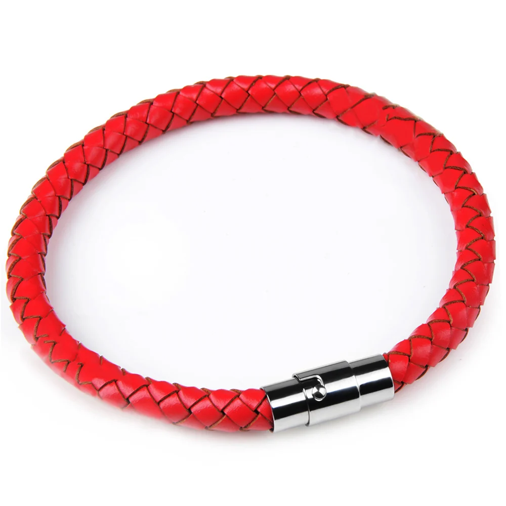 Chanfar натуральная Плетеная кожа браслет титановая Магнитная застежка из нержавеющей стали браслет ювелирные изделия для женщин и мужчин - Окраска металла: Red