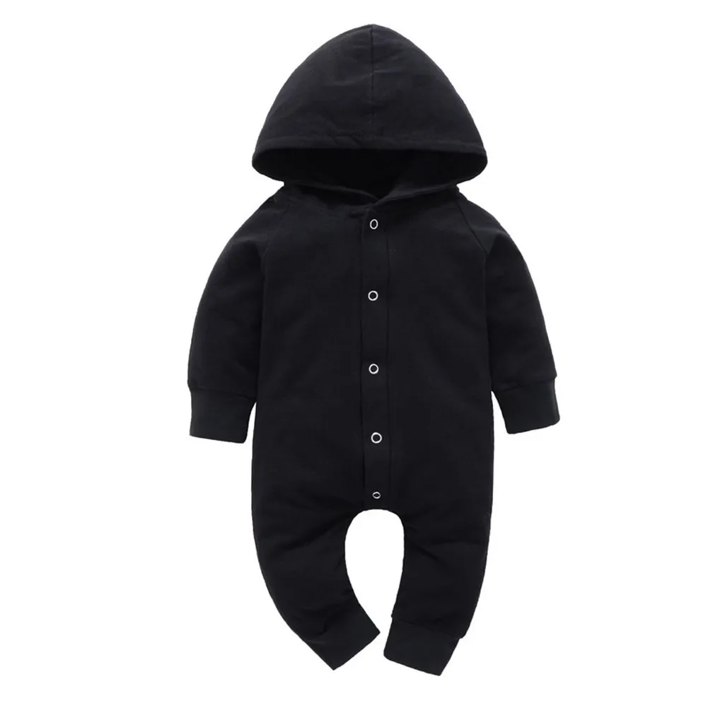 

Toddler Baby Comfortable Cotton Long-Sleeved Jumpsuit Fashion Baby Black Hooded Spring And Summer New Clothing
