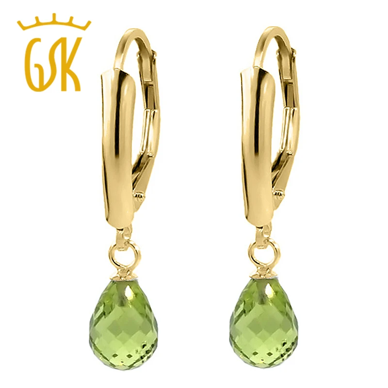 

Real 14K Yellow Gold Fine Jewelry For Women 2.70 Ct 7x5mm Briolette Green Peridot Drop Earrings GemStoneKing