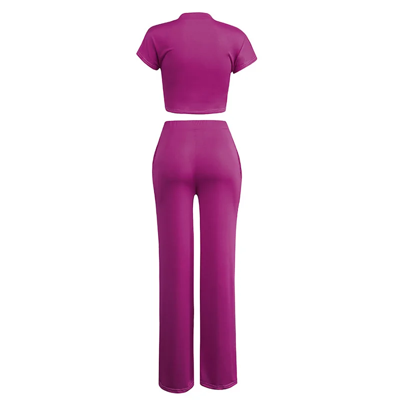 ShejoinSheenjoy Summer 2 Pieces Sets Women Suit Sexy O-Neck Short Sleeve Top And Pockets Long Pants Women Set Clothing 3 Colors (2)
