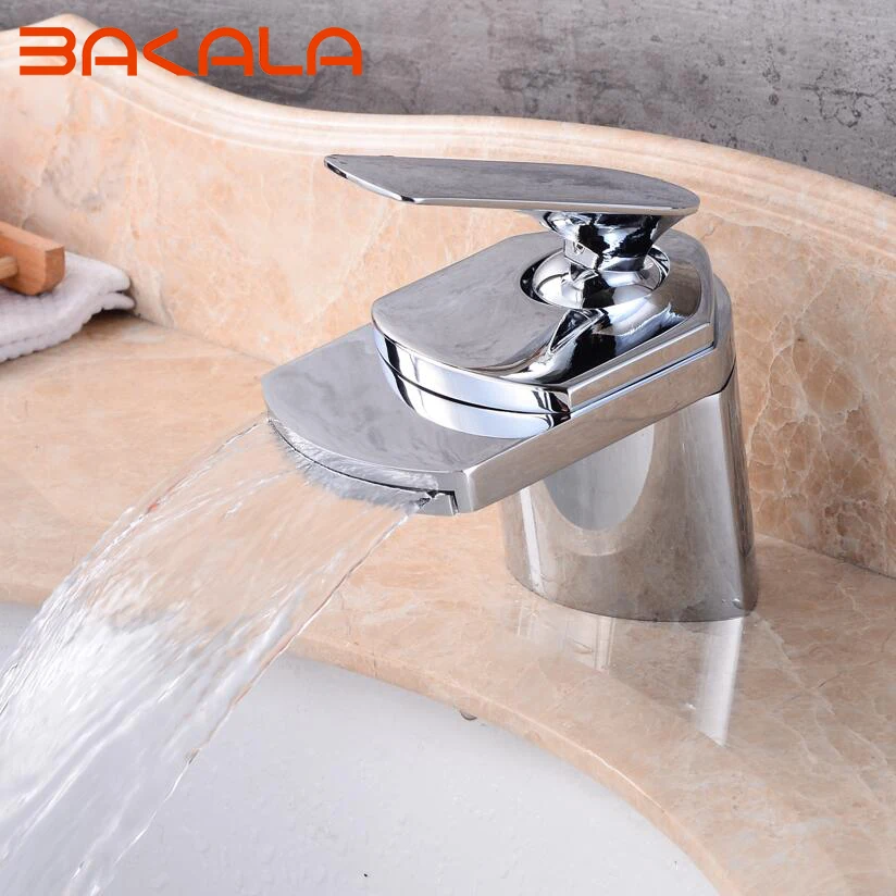 

Free shipping Chrome/black/golden color Waterfall Faucet Bathroom Faucet Bathroom Basin Faucet Mixer Tap Hot & Cold Sink faucet