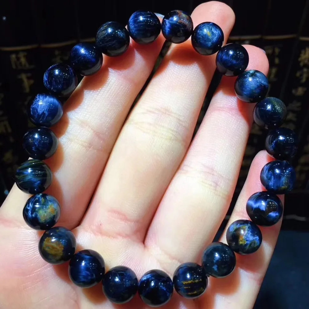 Genuine Natural Blue Pietersite Bracelet Namibia Best Round Beads 8.5mm Cat Eye Woman Man Fashion Reiki Stone Certificate AAAAA