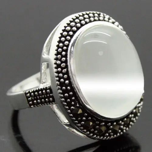 

NEW JEWELRY VINTAGE WHITE OPAL MARCASITE 925 STERLING SILVER RING SIZE 7/8/9/10