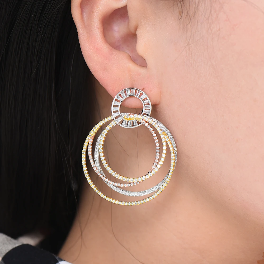 

SisCathy Elegant Circles Dangle Drop Earrings Luxury Cubic Zircon Wedding Engagement Party Earrings for Women Grils Accessories