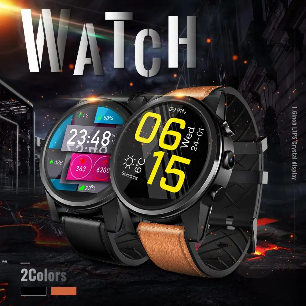 

For Zeblaze THOR 4 PRO 4G SmartWatch 1.6 Inch Crystal Display GPS/GLONASS Quad Core 16GB 600mAh Hybrid Leather Strap Smart Watch