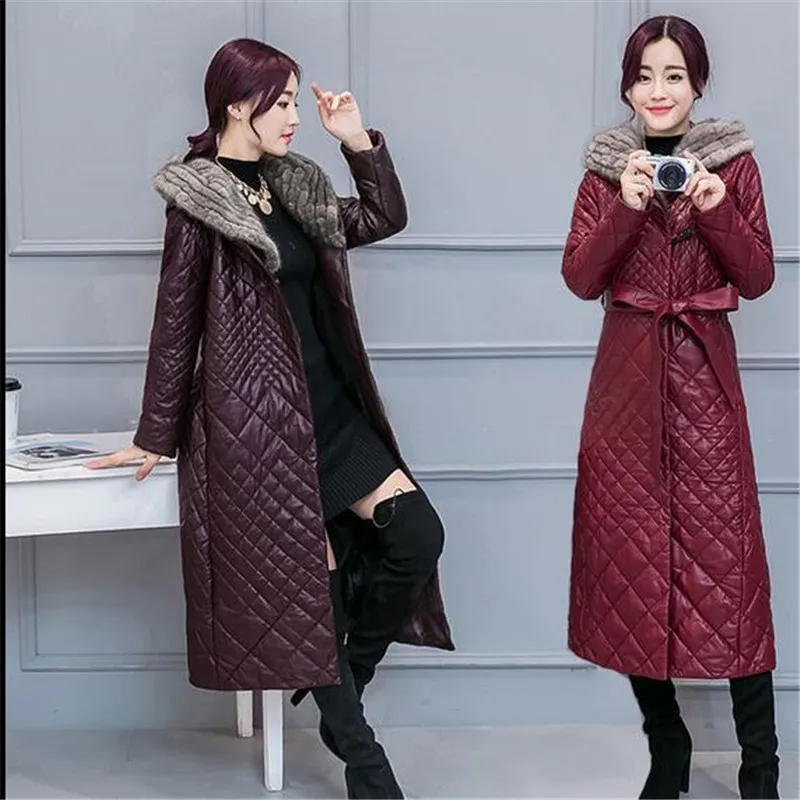 winter artificial sheepskin leather coat women slim jacket Long artificial mink fur collar Coats down jackets plus Sizes Q925