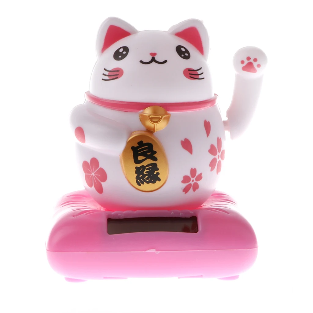Kids Solar Powered Waving Hands Fortune Cat Kitten Animal Swinging Toy Car Home Ornament Decor Kids Xmas Gifts Gag Prank Toys