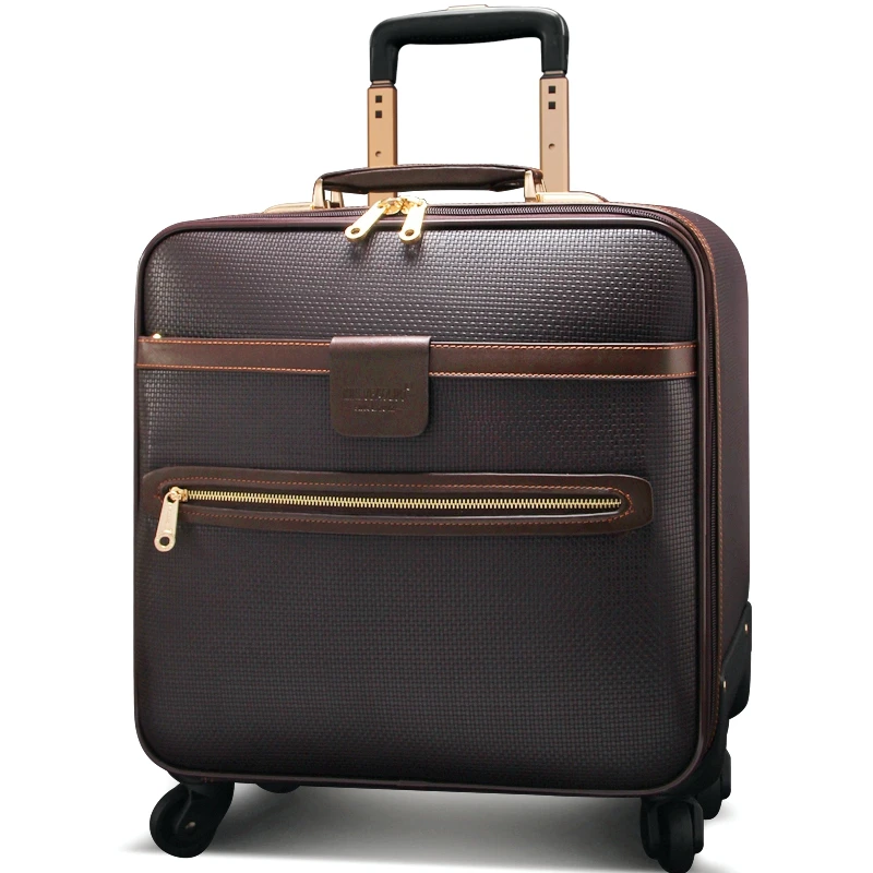 Quality leather trolley luggage universal wheels cowhide luggage bag
