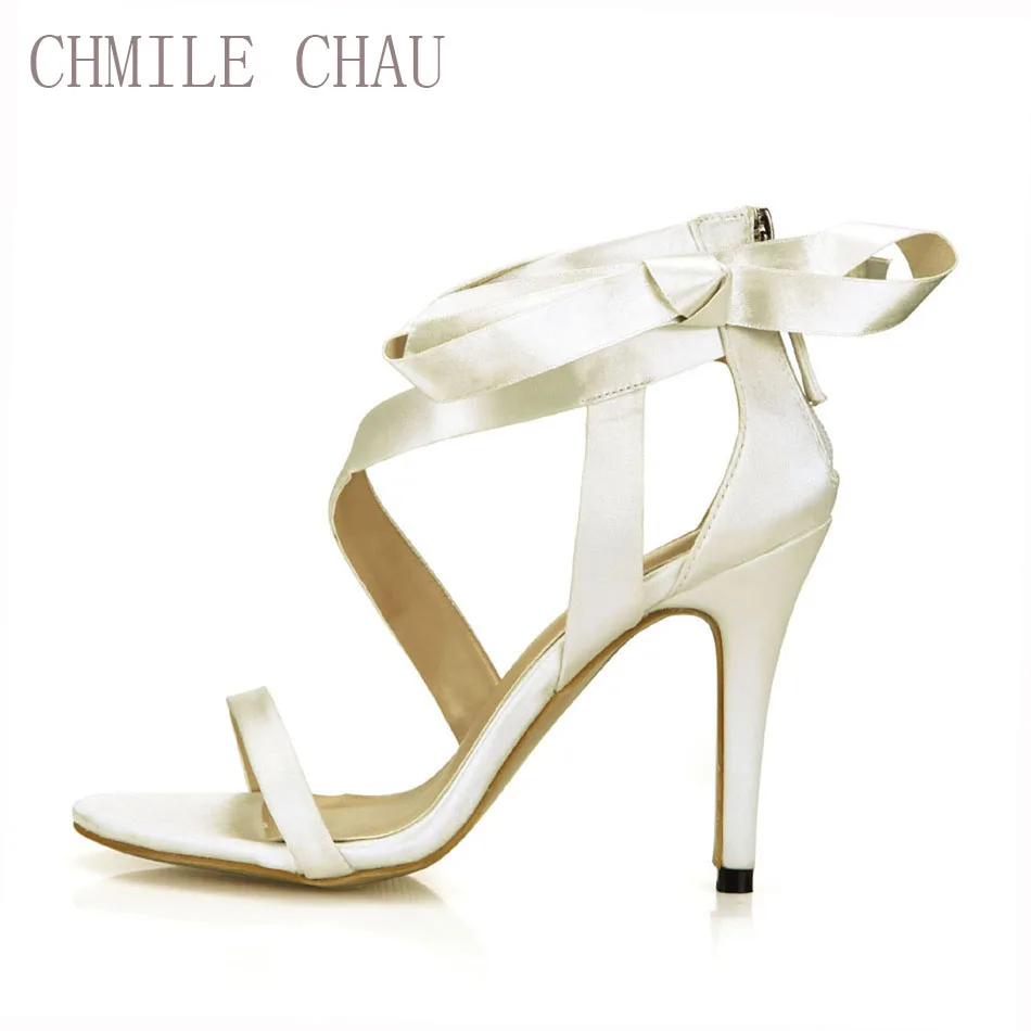 CHMILE CHAU/элегантные женские Атласные босоножки цвета слоновой кости для свадебной