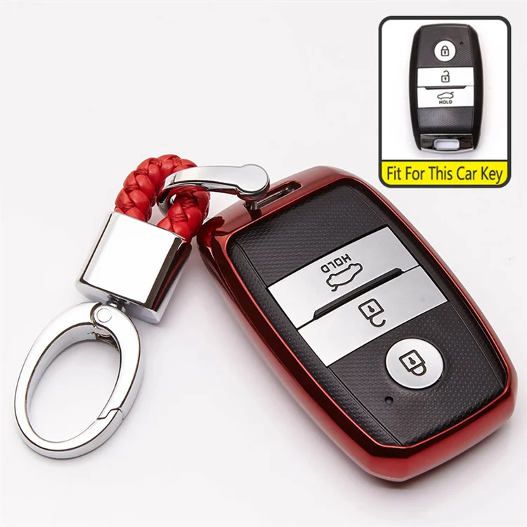 Чехол для ключей автомобиля из ТПУ для Kia Rio 3 K2 Ceed Cerato K3 Sportage 4 Picanto K5 Optima Sorento Forte Stinger брелок для ключей - Название цвета: Red With Keyring