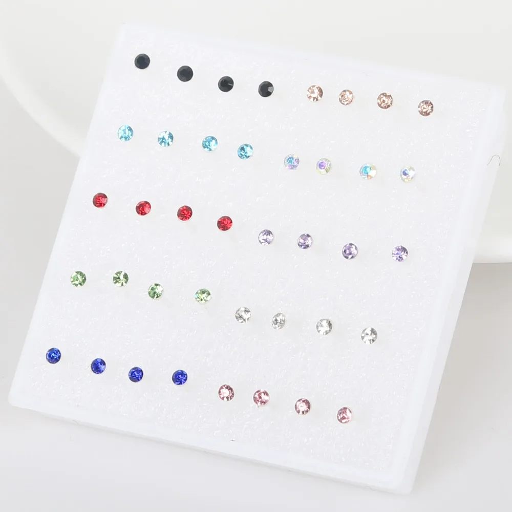 

2019 New Arrival Stud Earring Set Korean Rhinestone Hypoallergenic Mixed Color Earrings Birthday Party Wedding Jewelry 2MM 40PCS